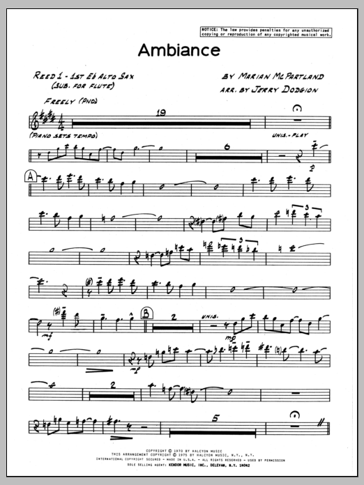 Download Marian McPartland Ambiance - 1st Eb Alto Saxophone Sheet Music