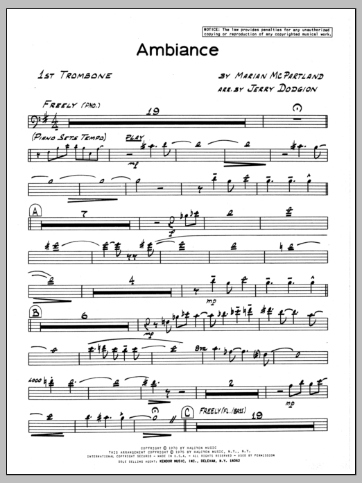 Download Marian McPartland Ambiance - 1st Trombone Sheet Music