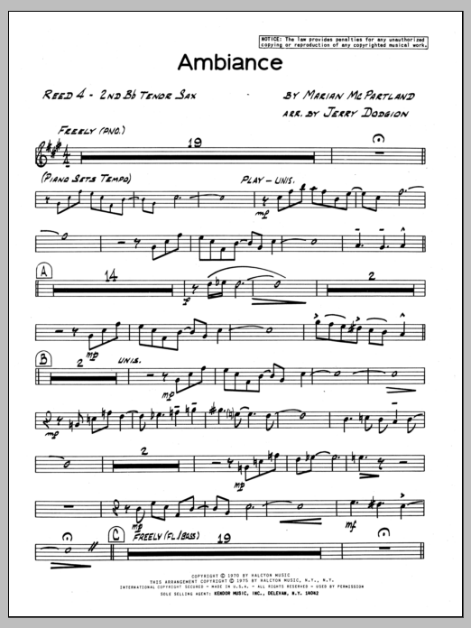 Download Marian McPartland Ambiance - 2nd Bb Tenor Saxophone Sheet Music