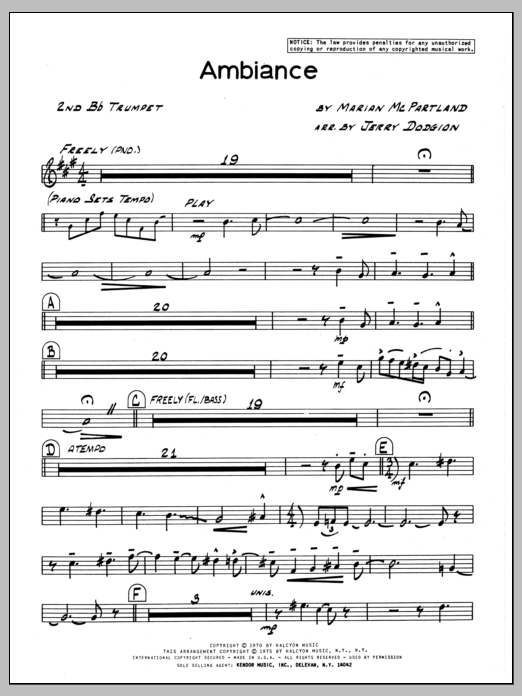 Download Marian McPartland Ambiance - 2nd Bb Trumpet Sheet Music