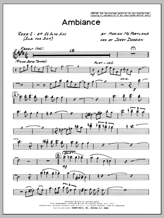 Download Marian McPartland Ambiance - 2nd Eb Alto Saxophone Sheet Music