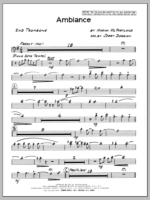 Download Marian McPartland Ambiance - 2nd Trombone Sheet Music