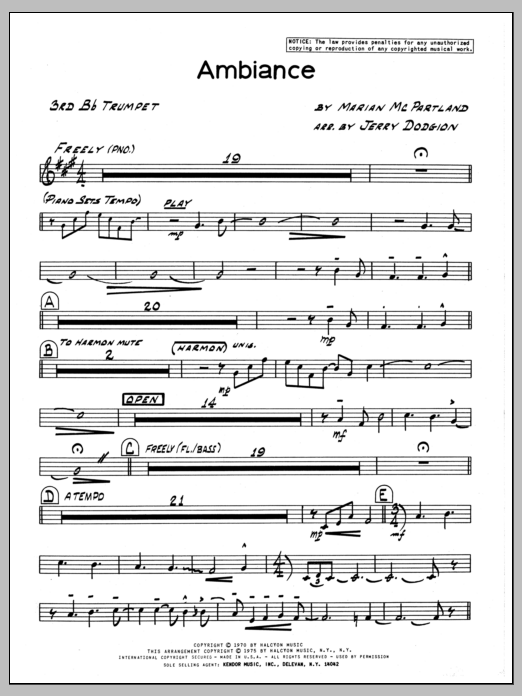 Download Marian McPartland Ambiance - 3rd Bb Trumpet Sheet Music