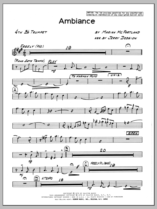 Download Marian McPartland Ambiance - 4th Bb Trumpet Sheet Music