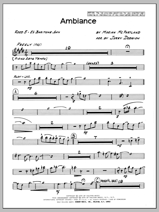Download Marian McPartland Ambiance - Eb Baritone Sax Sheet Music