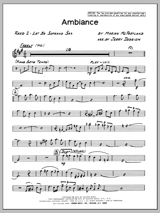 Download Marian McPartland Ambiance - Soprano Sax Sheet Music