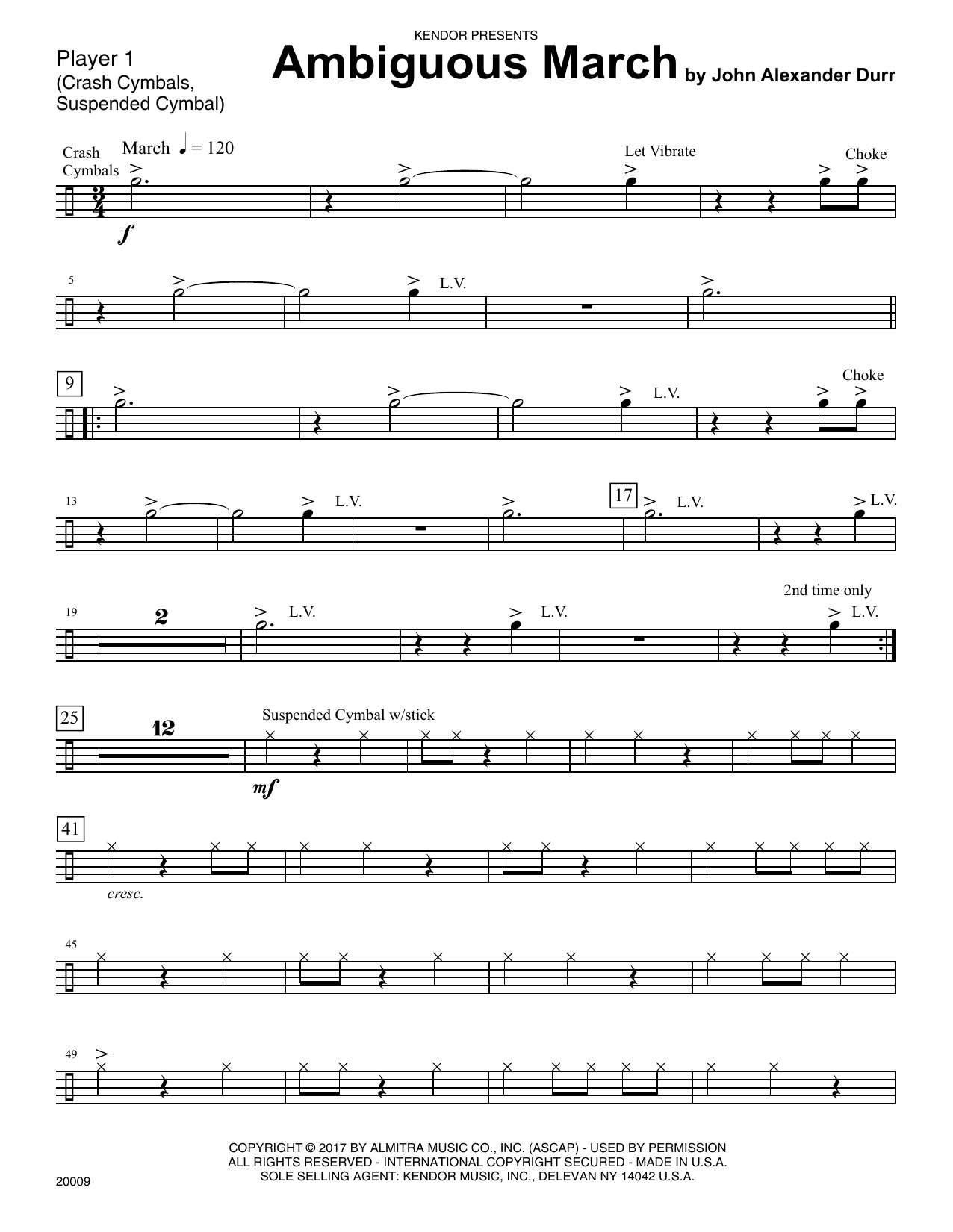 Download John Alexander Durr Ambiguous March - Percussion 1 Sheet Music