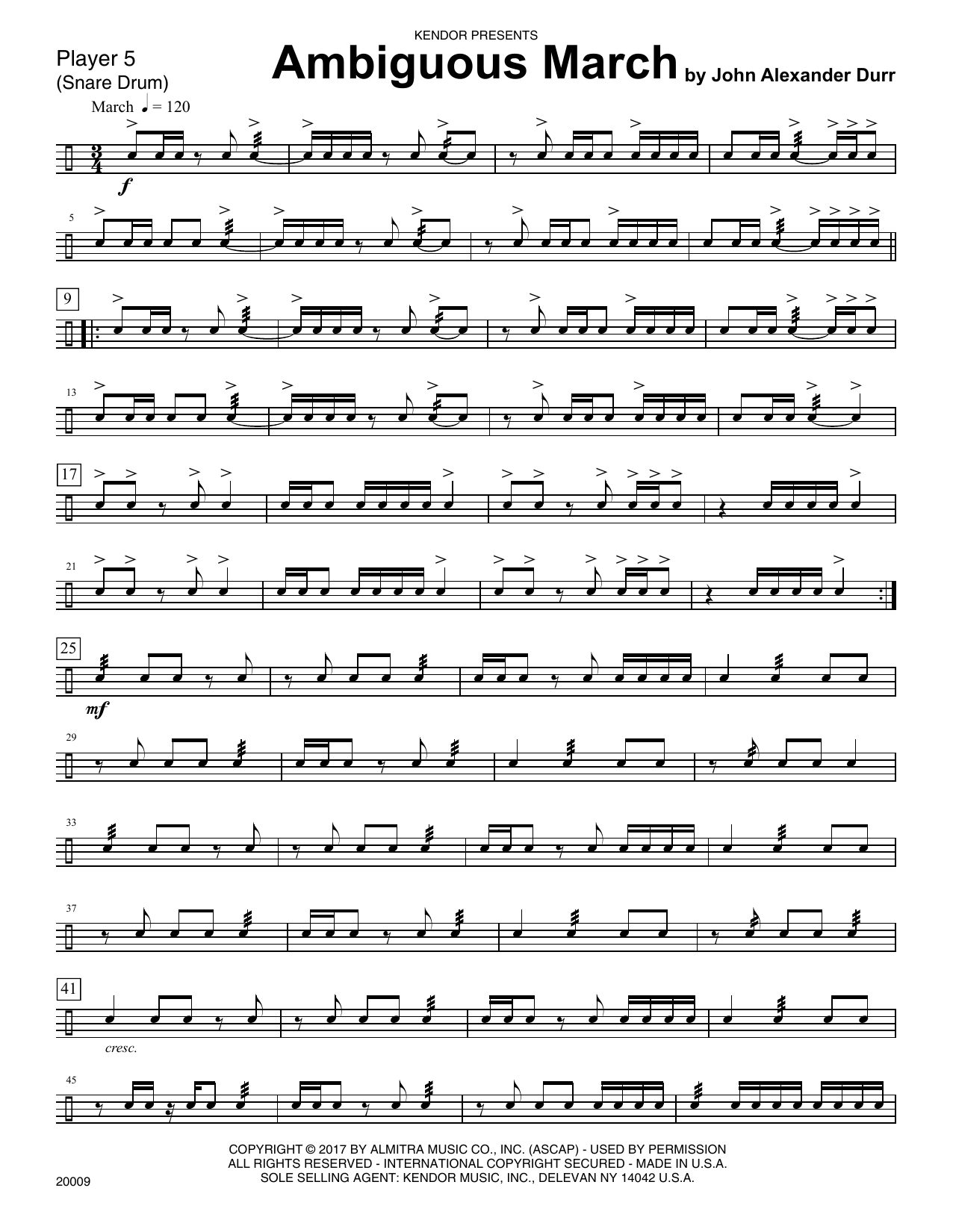 Download John Alexander Durr Ambiguous March - Percussion 5 Sheet Music