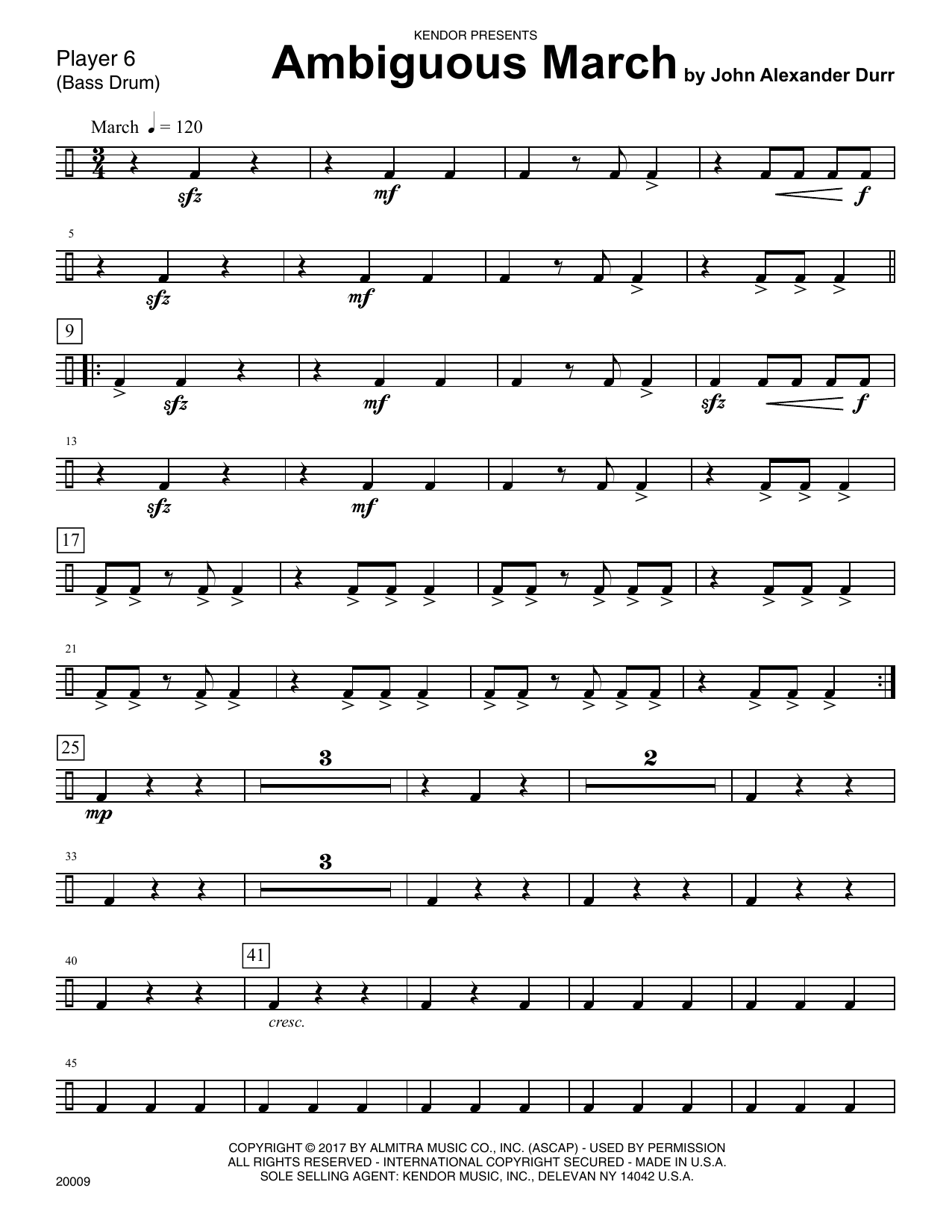 Download John Alexander Durr Ambiguous March - Percussion 6 Sheet Music