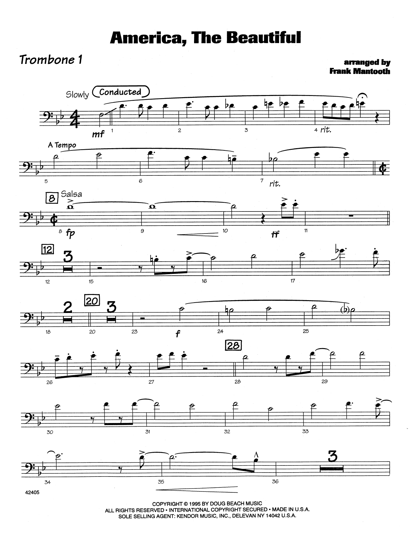 Download Frank Mantooth America, the Beautiful - 1st Trombone Sheet Music