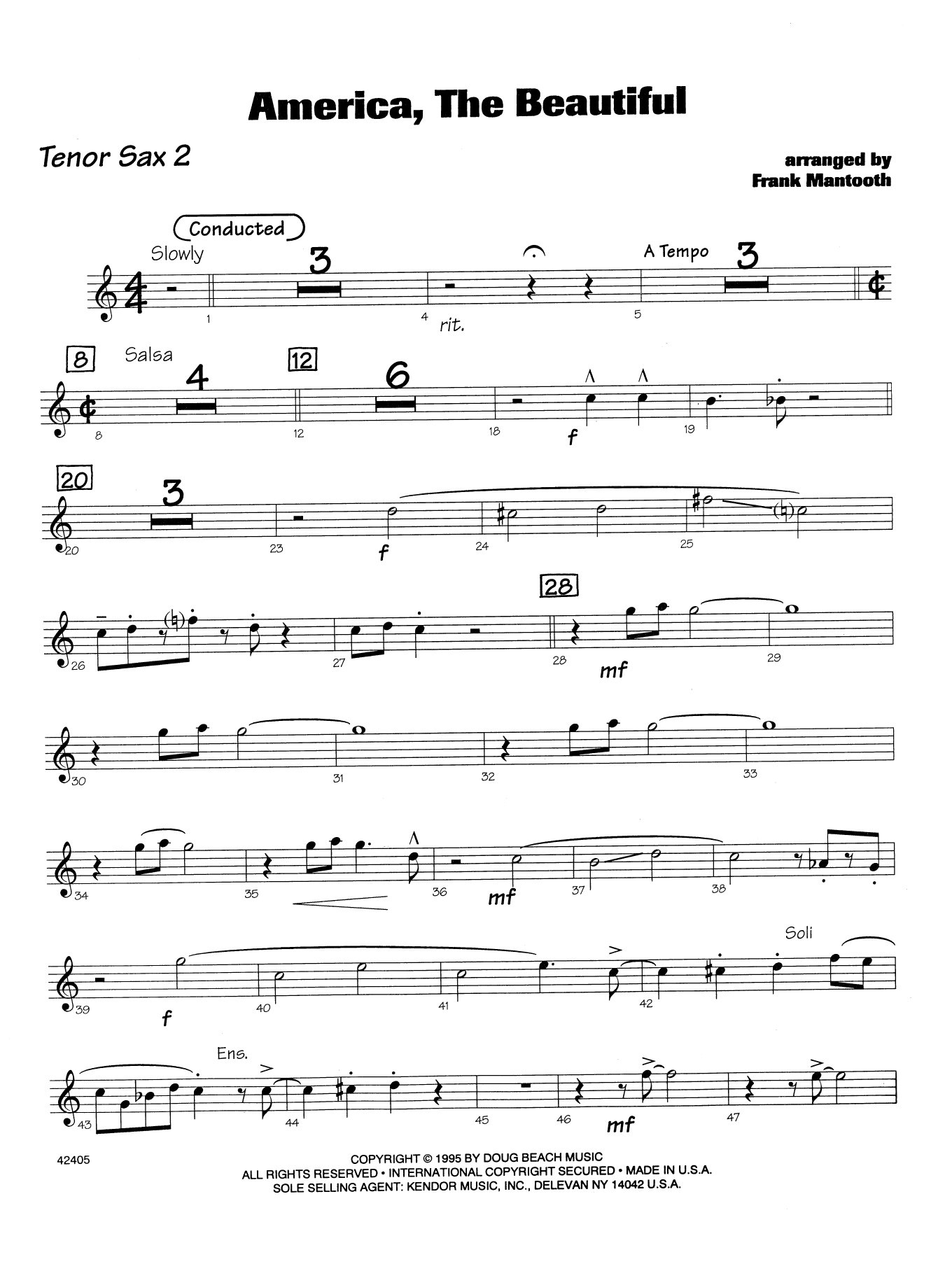 Download Frank Mantooth America, the Beautiful - 2nd Bb Tenor S Sheet Music