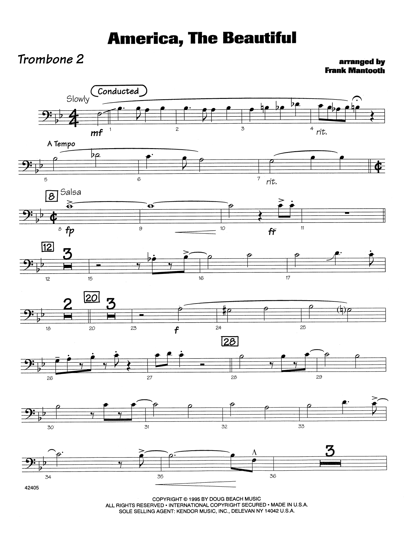 Download Frank Mantooth America, the Beautiful - 2nd Trombone Sheet Music