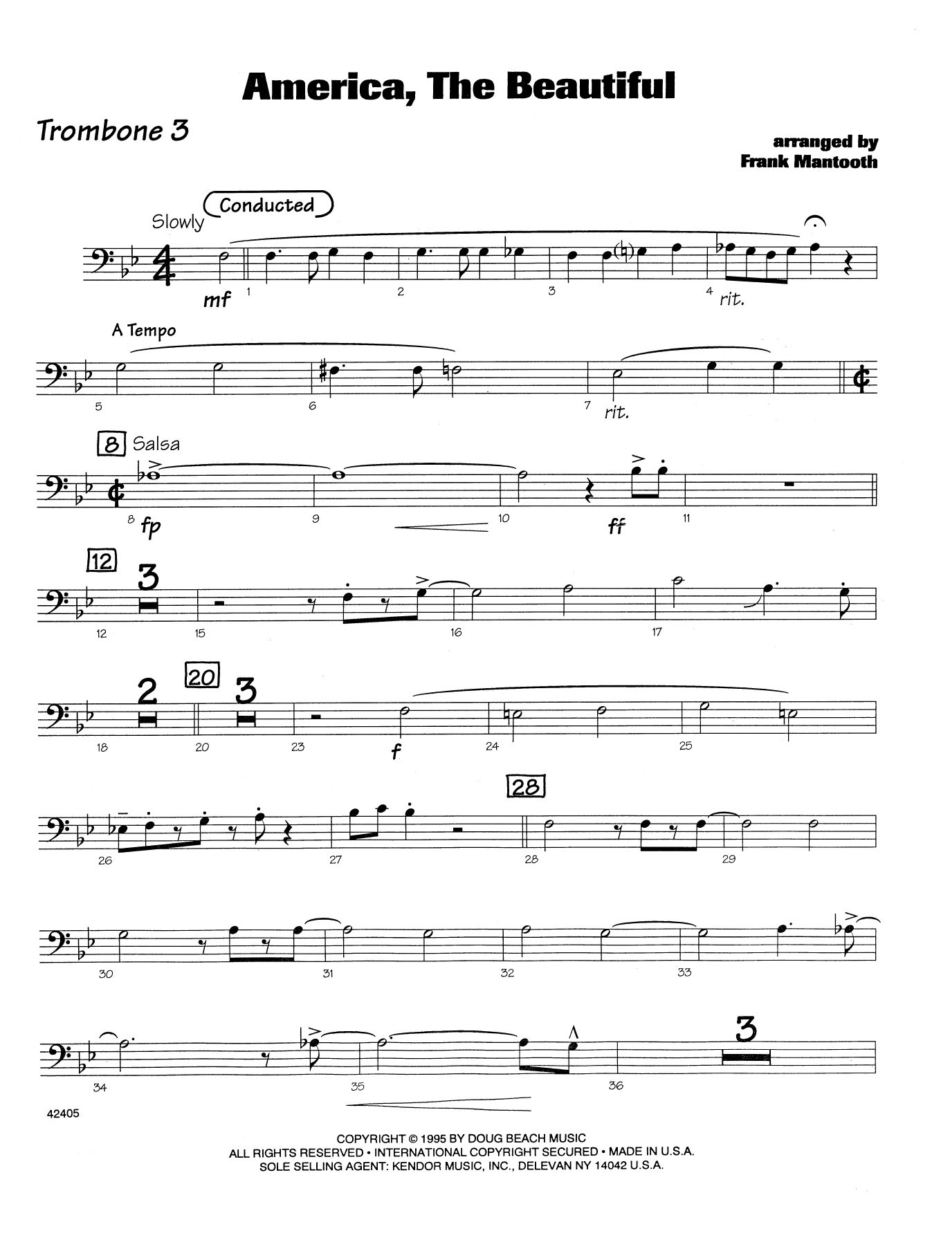 Download Frank Mantooth America, the Beautiful - 3rd Trombone Sheet Music