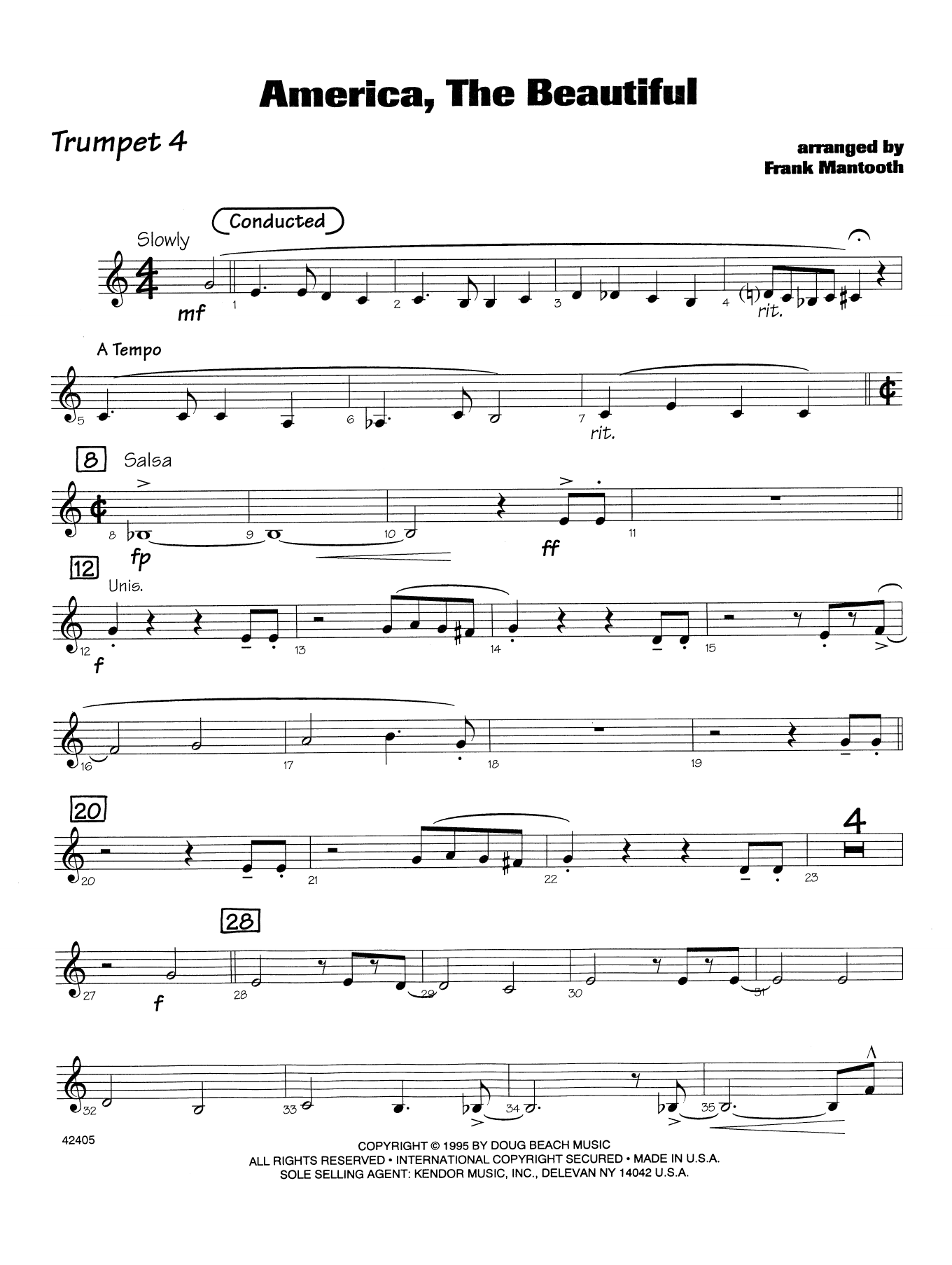 Download Frank Mantooth America, the Beautiful - 4th Bb Trumpet Sheet Music
