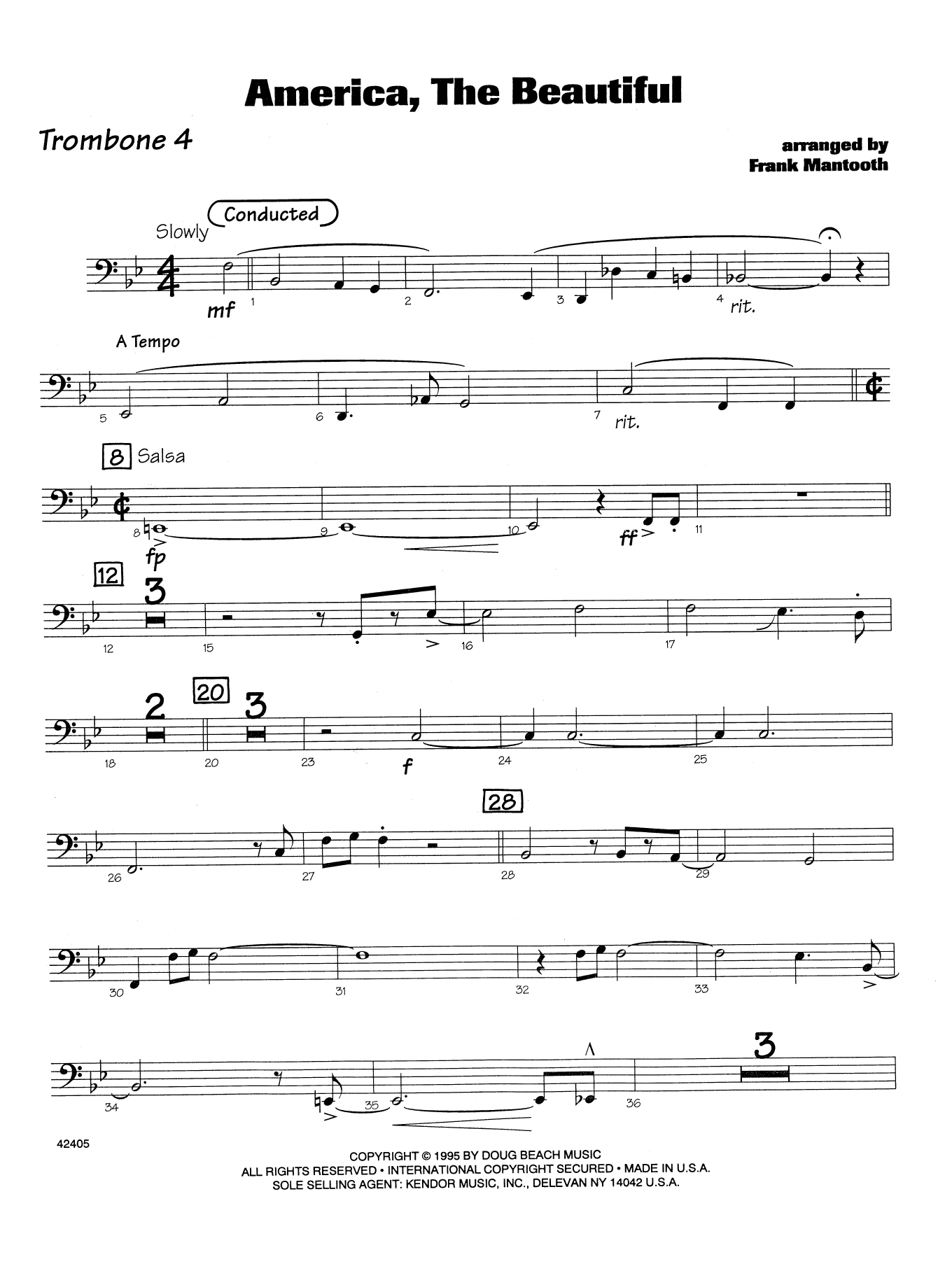 Download Frank Mantooth America, the Beautiful - 4th Trombone Sheet Music