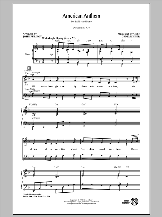 Download John Purifoy American Anthem Sheet Music