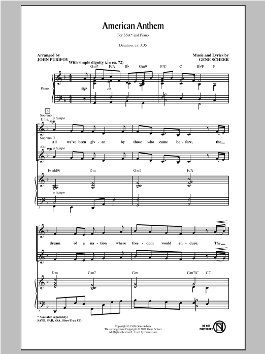 Download John Purifoy American Anthem Sheet Music