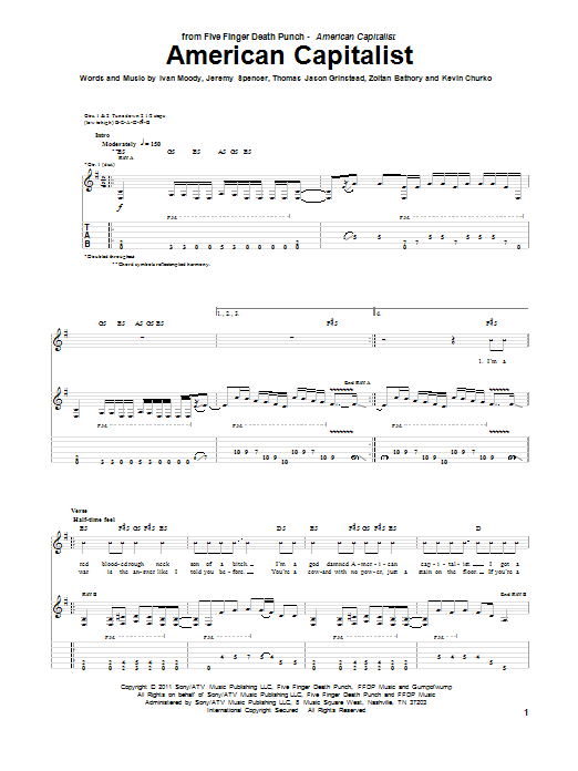 Download Five Finger Death Punch American Capitalist Sheet Music