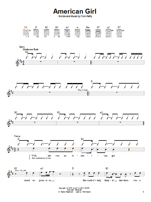 Download Tom Petty And The Heartbreakers American Girl Sheet Music