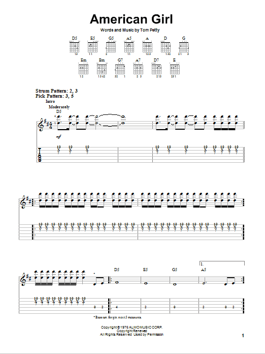 Download Tom Petty And The Heartbreakers American Girl Sheet Music
