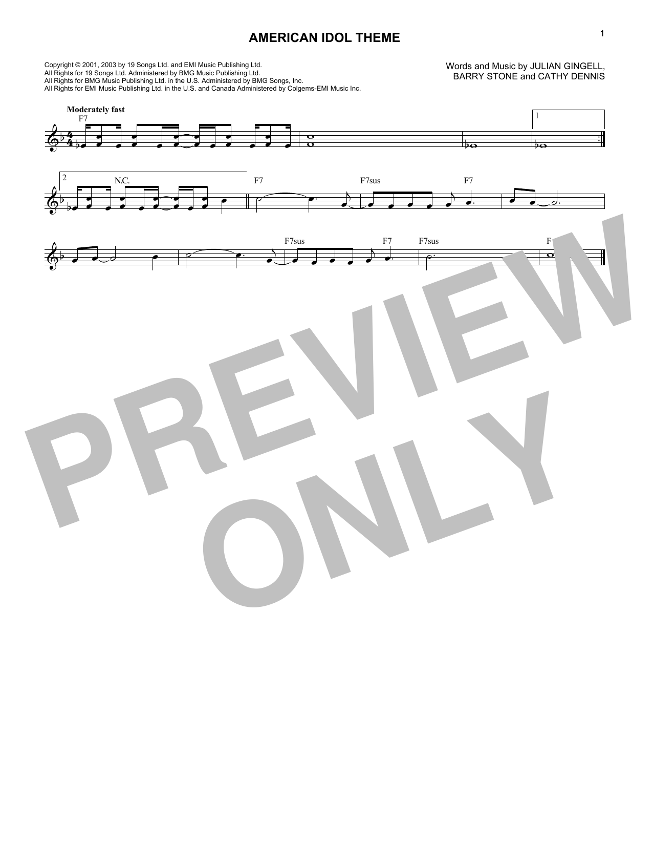 Download Cathy Dennis American Idol Theme Sheet Music