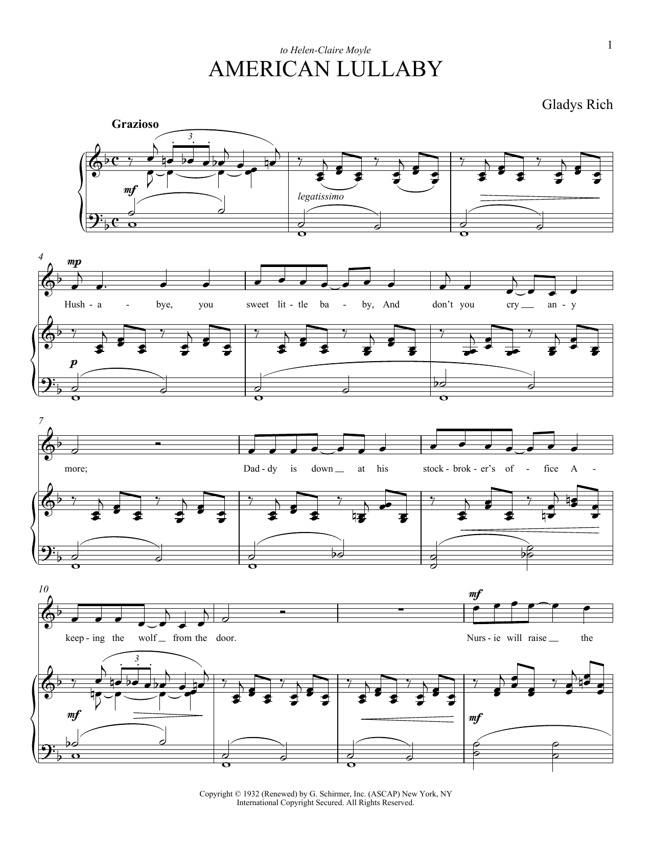 Download Gladys Rich American Lullaby Sheet Music