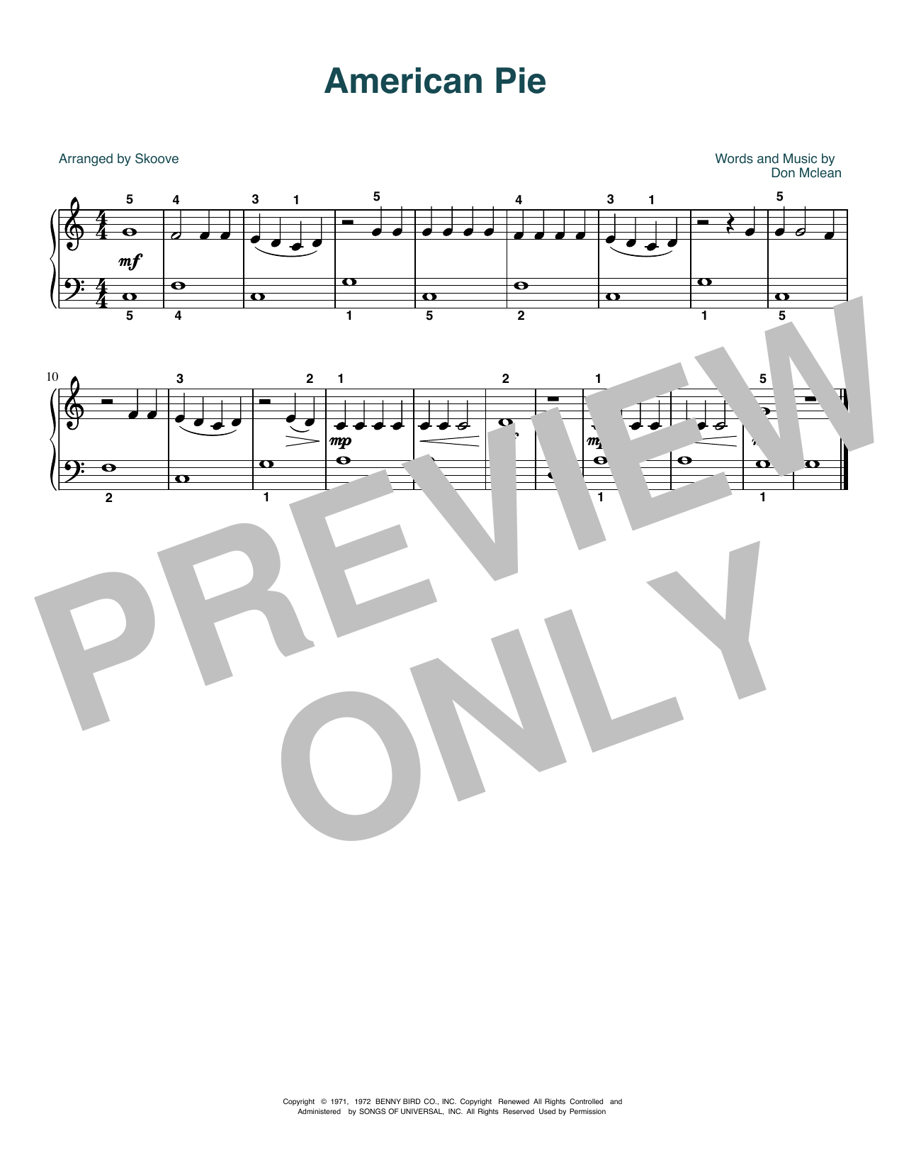 Download Don McLean American Pie (arr. Skoove) Sheet Music