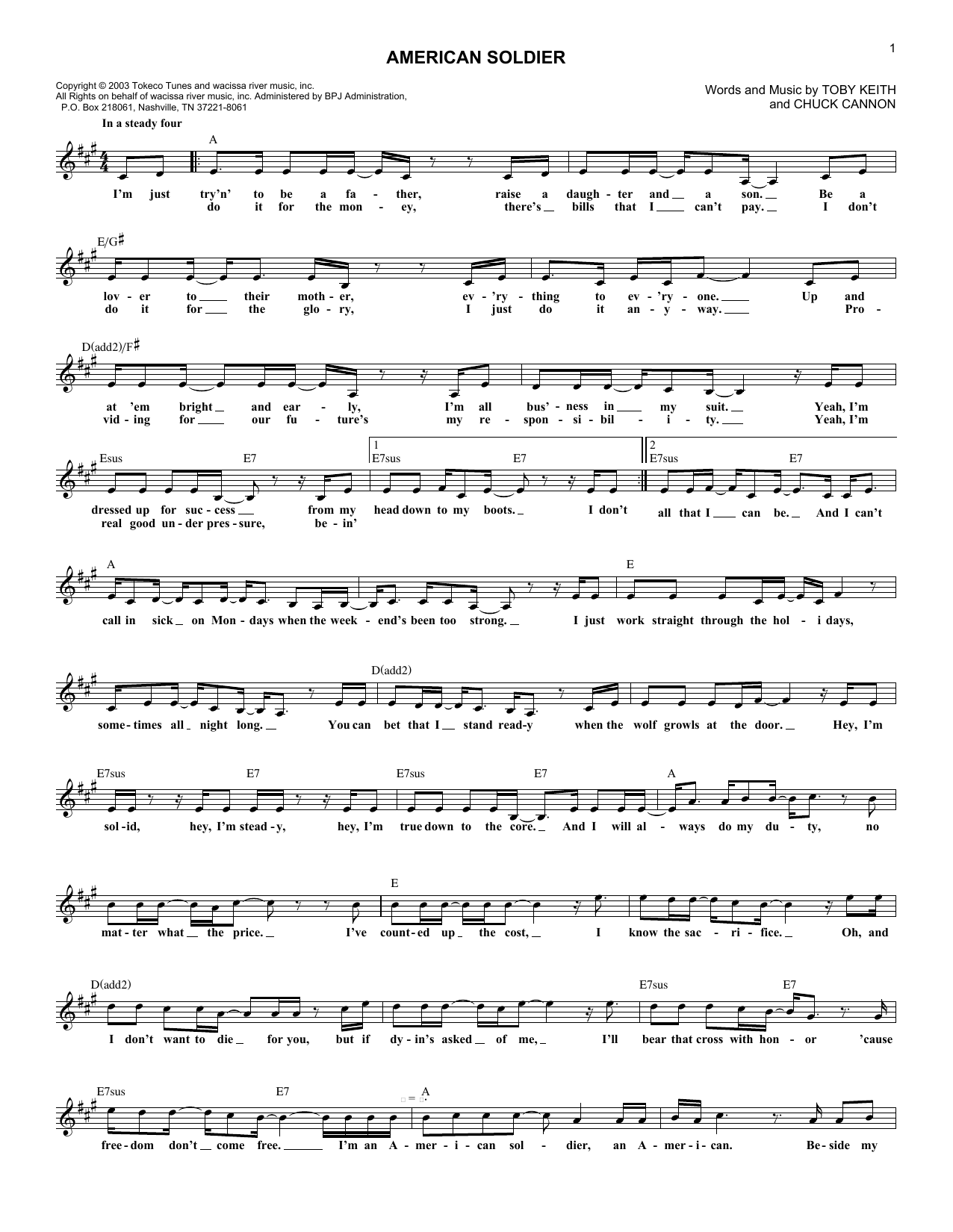 Download Toby Keith American Soldier Sheet Music