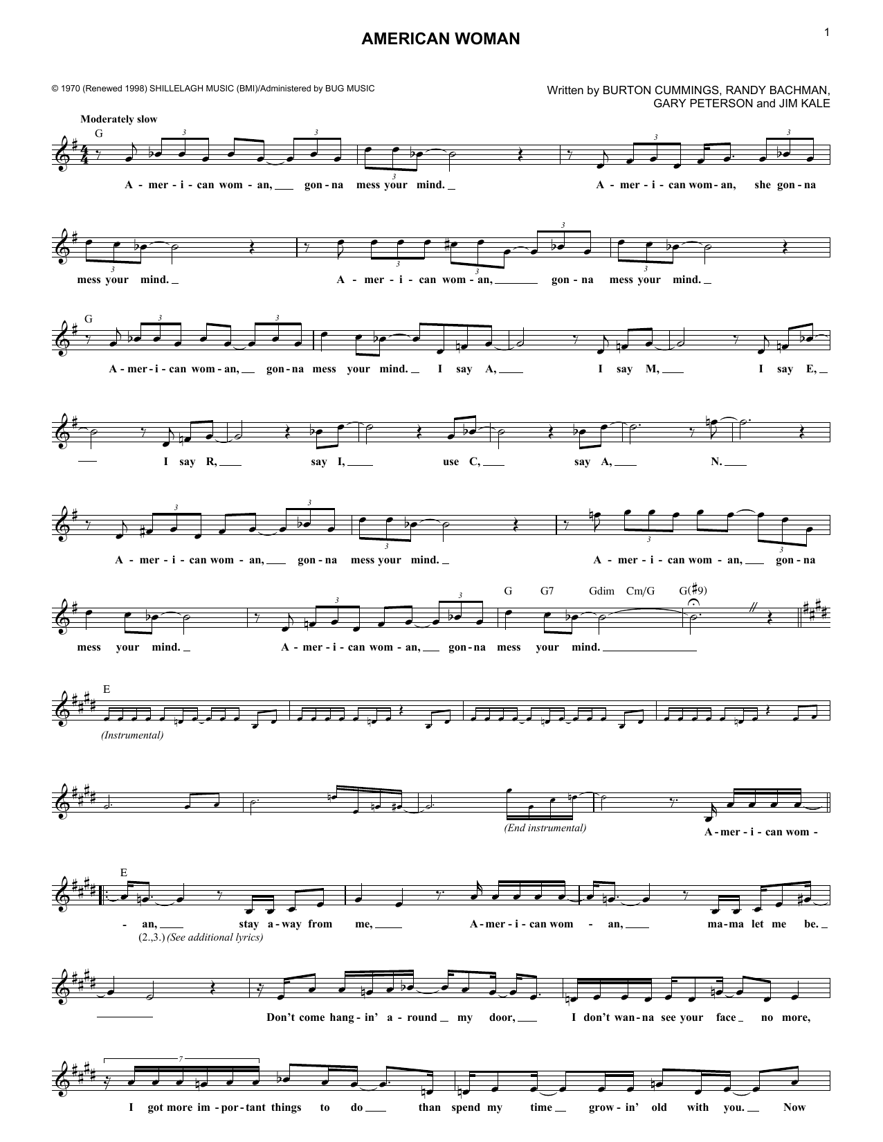 Download The Guess Who American Woman Sheet Music