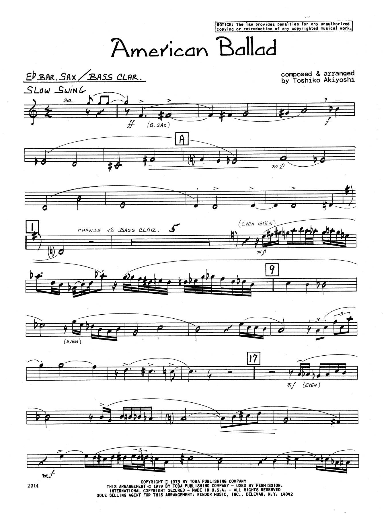 Download Toshiko Akiyoshi American Ballad - Eb Baritone Saxophone Sheet Music