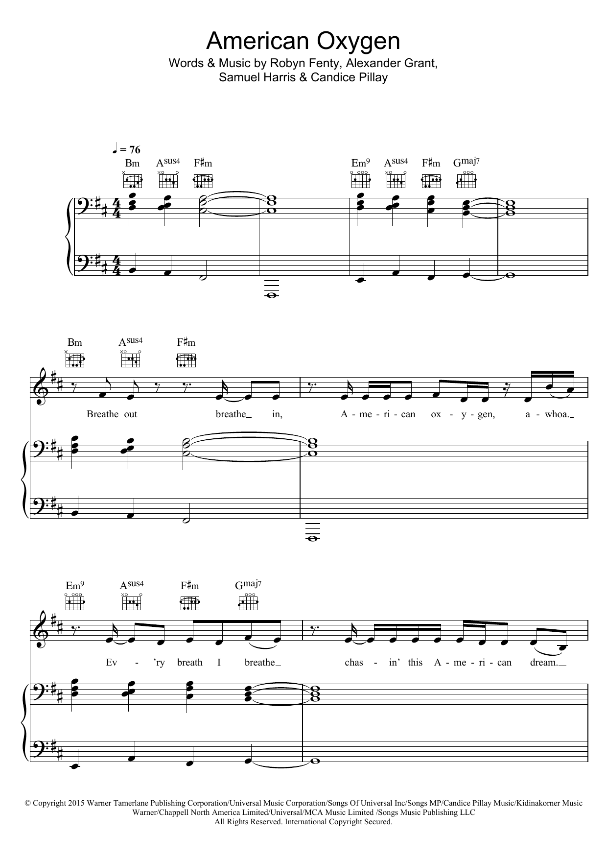 Rihanna American Oxygen sheet music notes printable PDF score