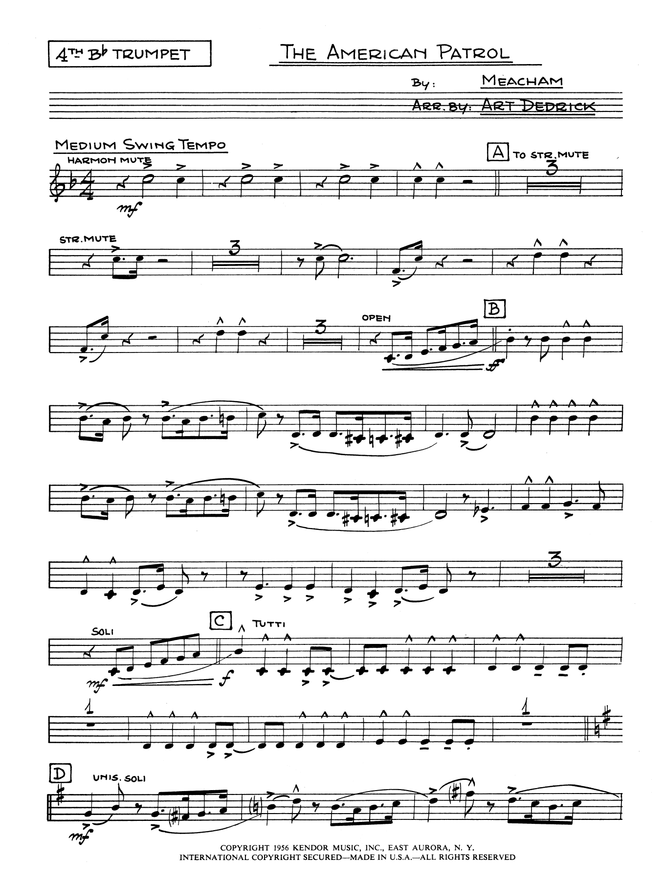Download Art Dedrick American Patrol - 4th Bb Trumpet Sheet Music