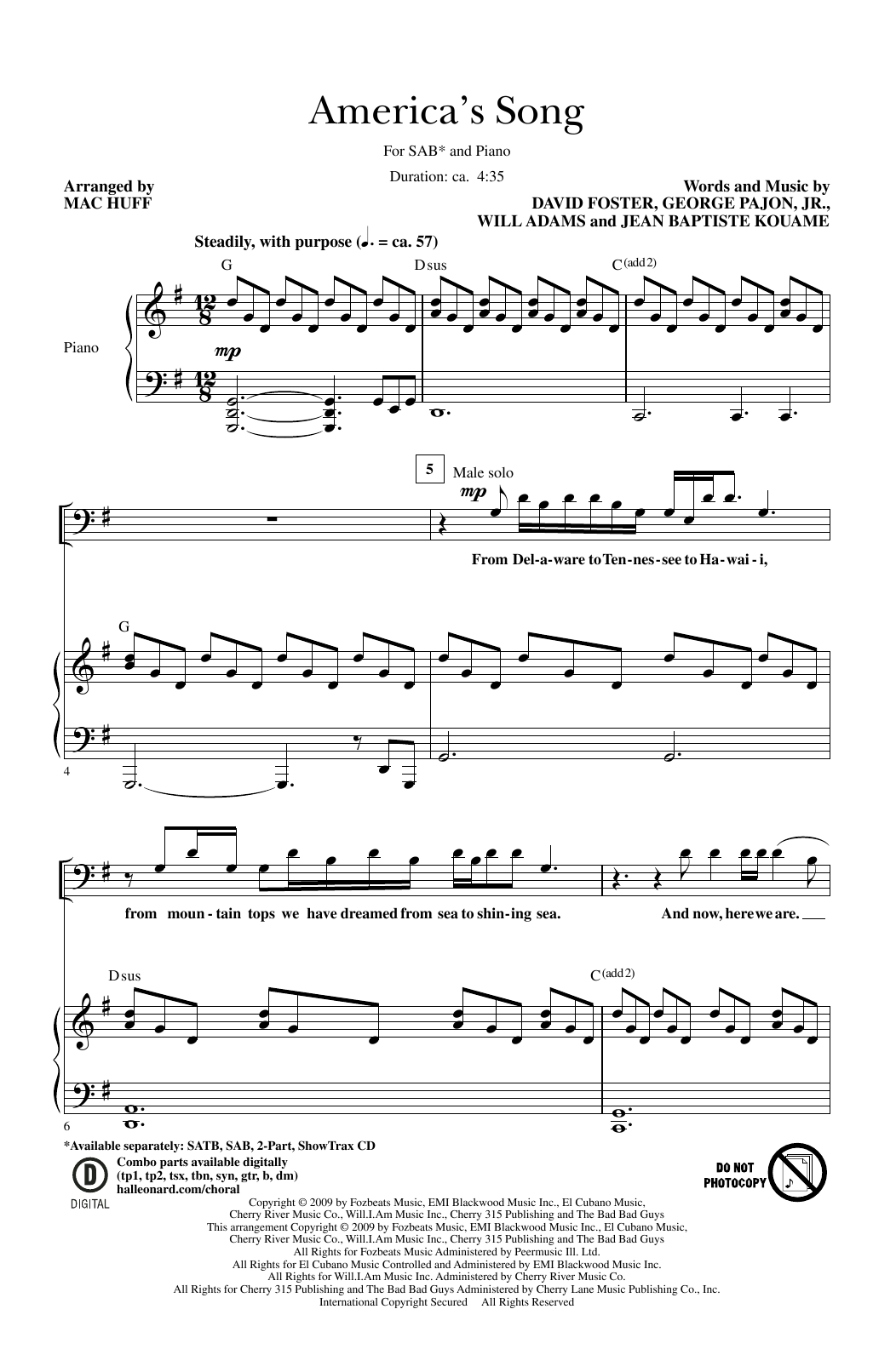Download will.i.am America's Song (arr. Mac Huff) Sheet Music