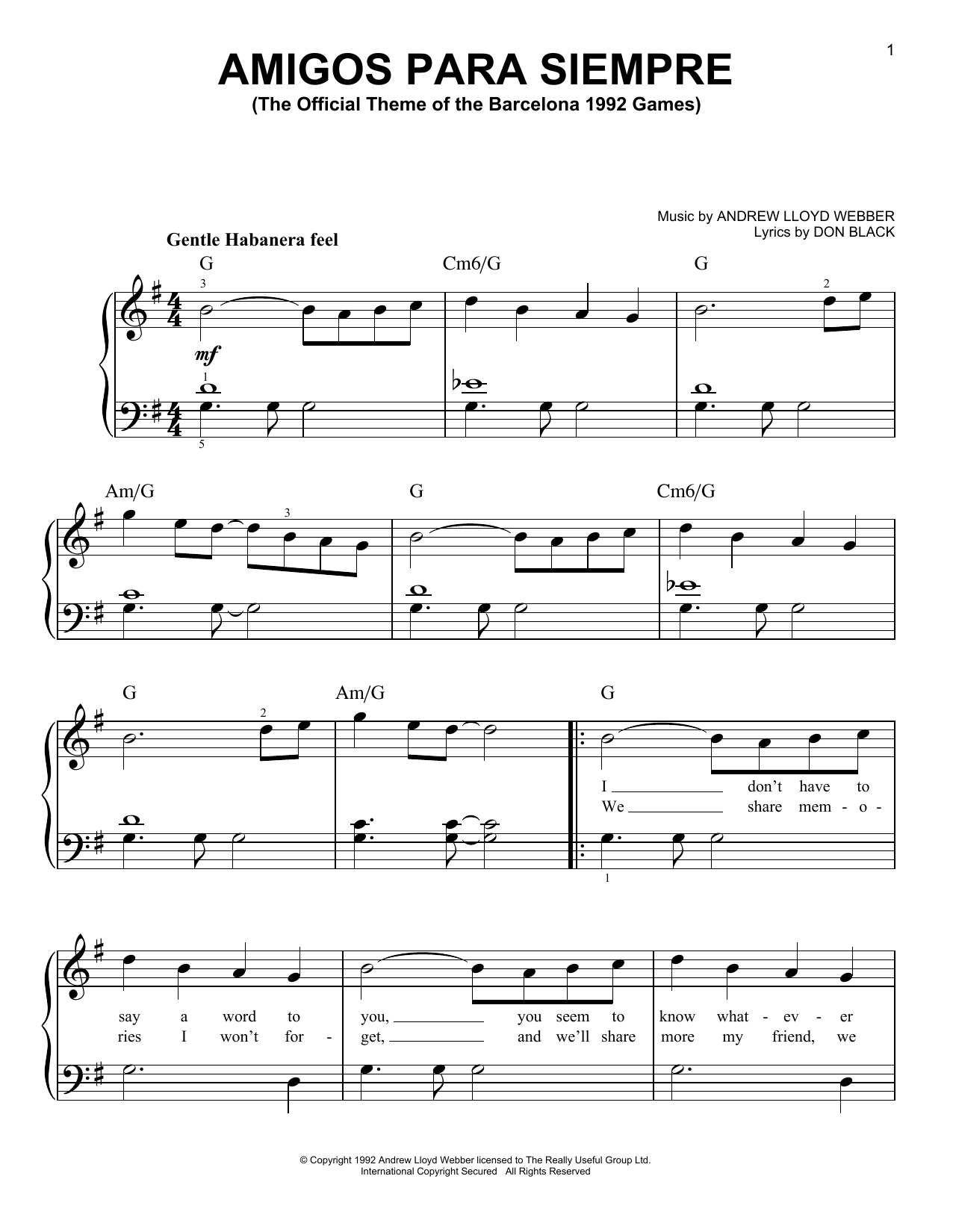 Download Andrew Lloyd Webber Amigos Para Siempre (Friends For Life) Sheet Music