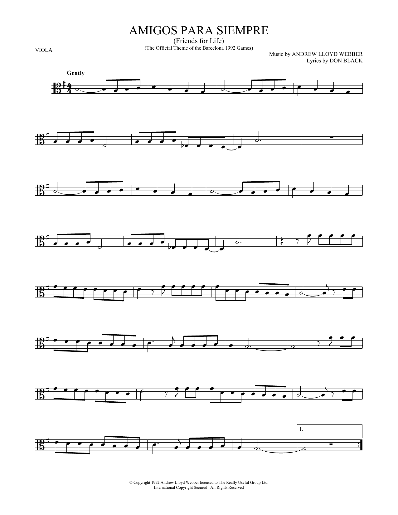 Download Andrew Lloyd Webber Amigos Para Siempre (Friends For Life) Sheet Music