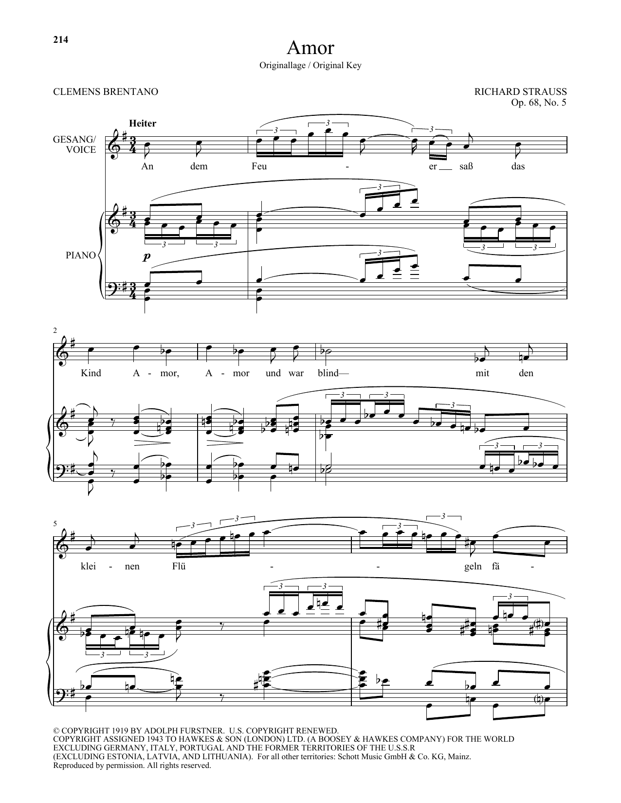 Download Richard Strauss Amor (High Voice) Sheet Music