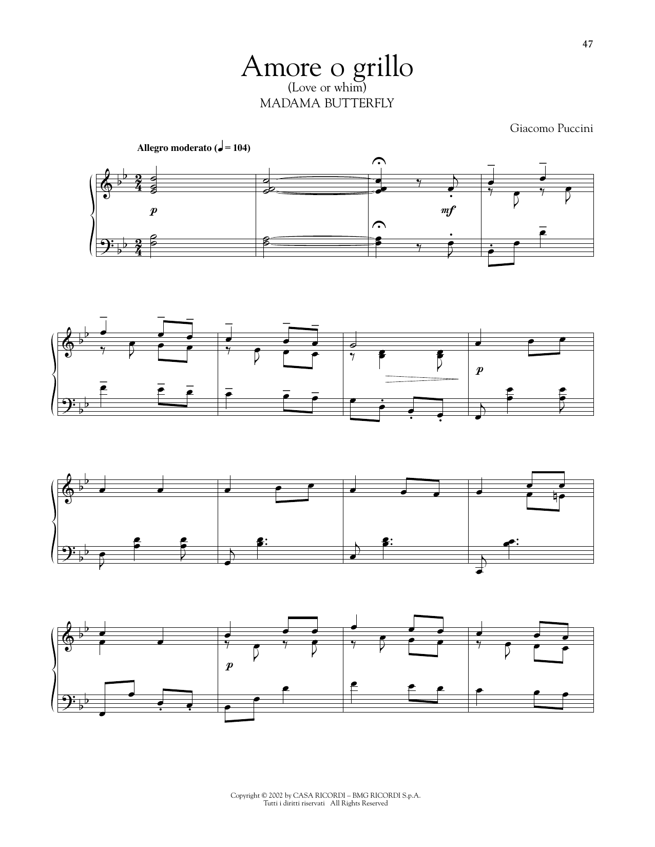 Giacomo Puccini Amore O Grillo sheet music notes printable PDF score