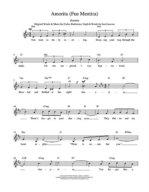 Carlos Barberena Amorita (Fue Mentira) sheet music notes printable PDF score