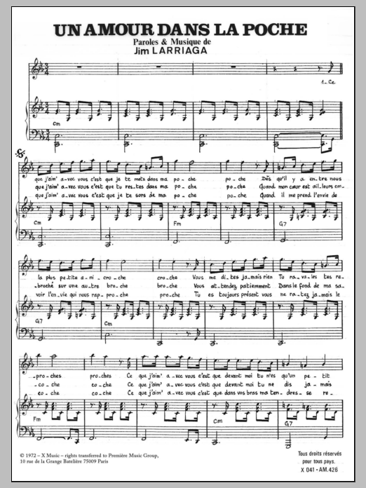 Download Jim Larriaga Amour Dans La Poche Sheet Music