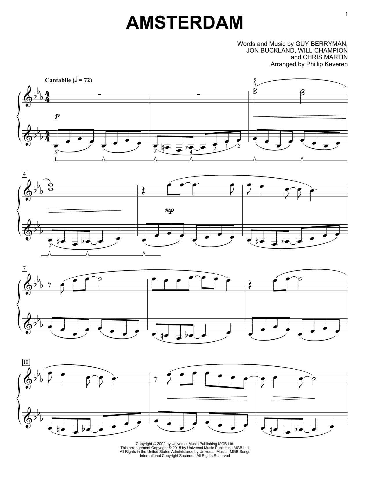 Download Coldplay Amsterdam [Classical version] (arr. Phi Sheet Music