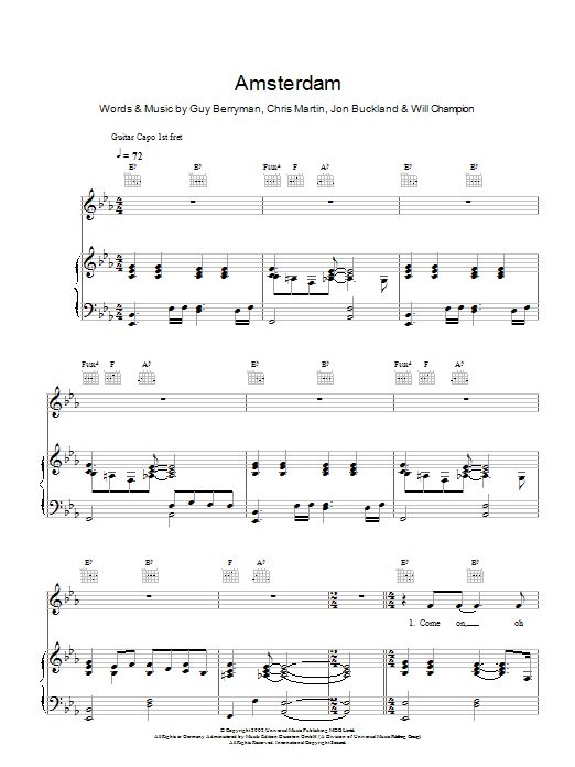 Download Coldplay Amsterdam Sheet Music