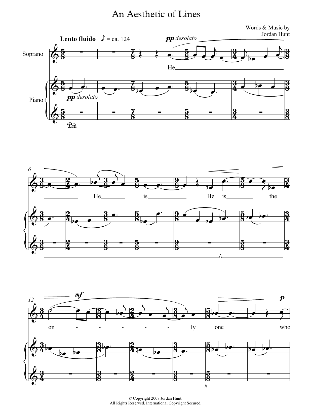 Download Jordan Hunt An Aesthetic of Lines (for soprano & pi Sheet Music