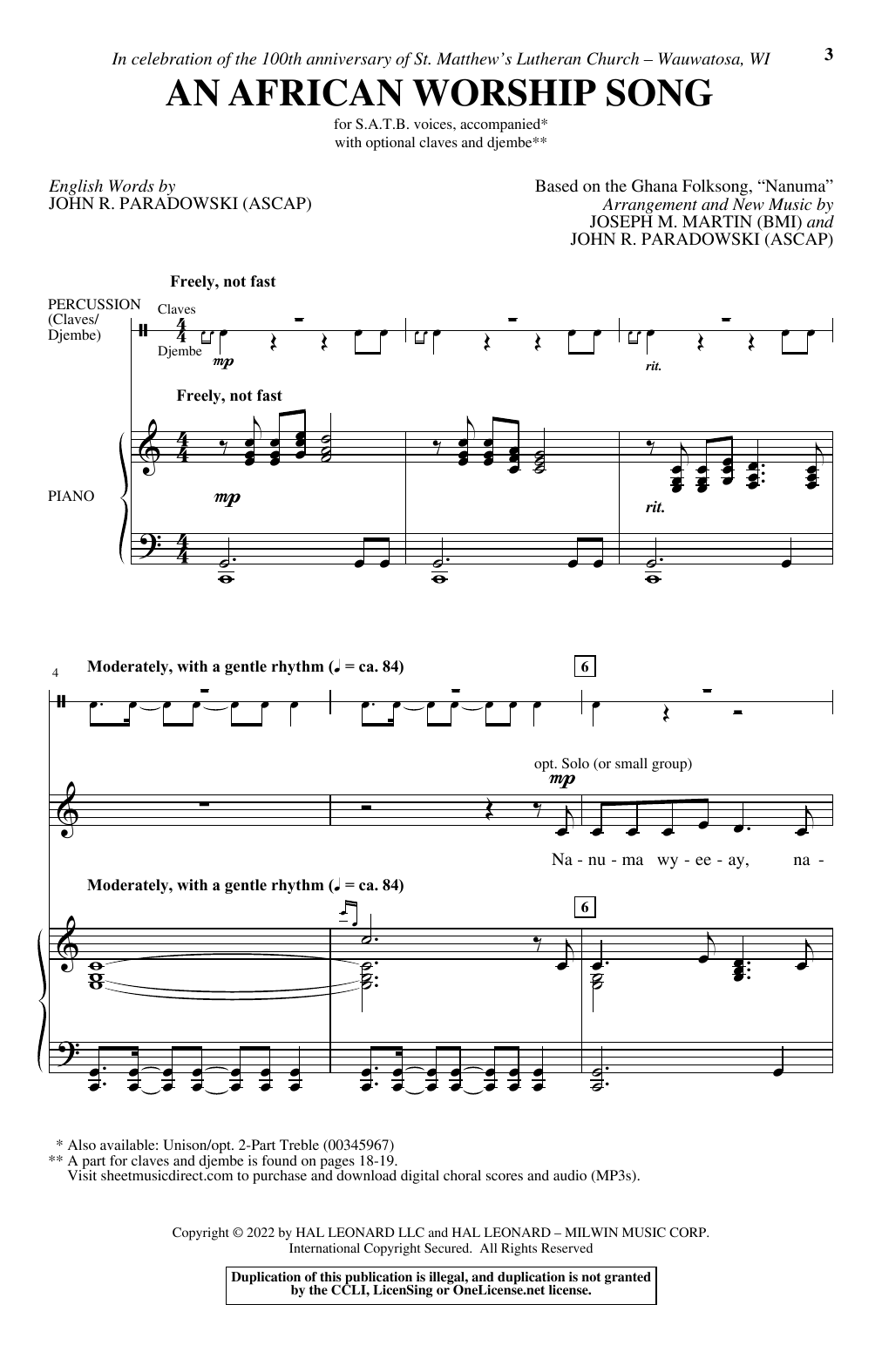 Download Joseph M. Martin and John R. Paradow An African Worship Song Sheet Music