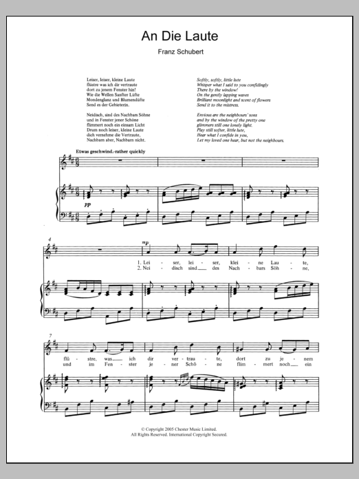 Download Franz Schubert An Die Laute (To The Lute) Op.81 No.2 Sheet Music