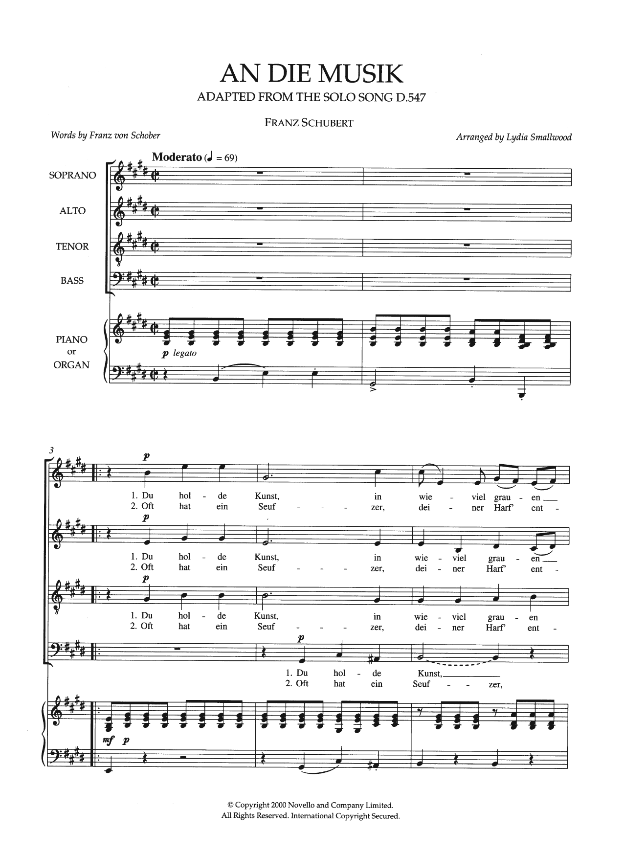Download Franz Schubert An Die Musik (arr. Lydia Smallwood) Sheet Music