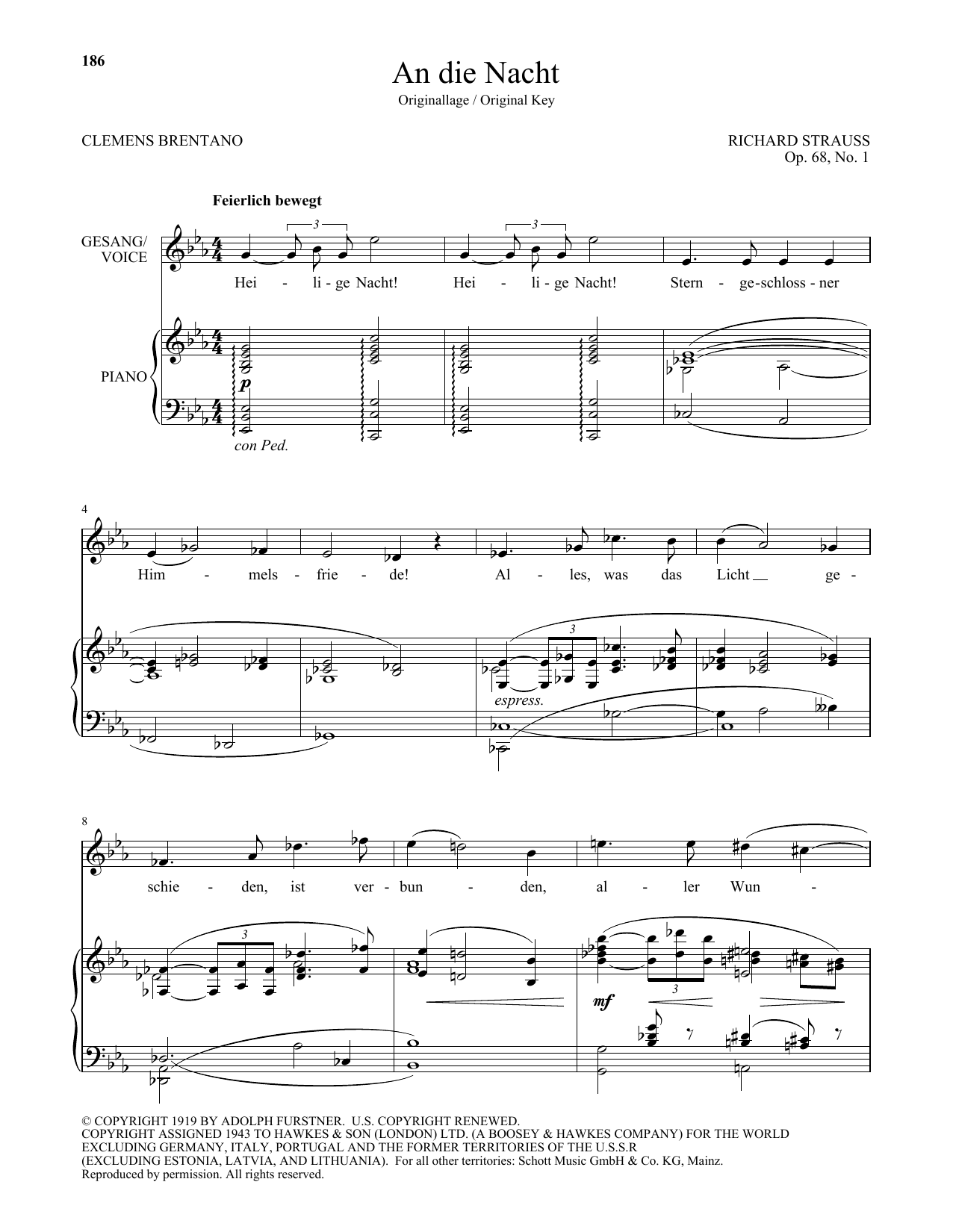 Download Richard Strauss An Die Nacht (High Voice) Sheet Music