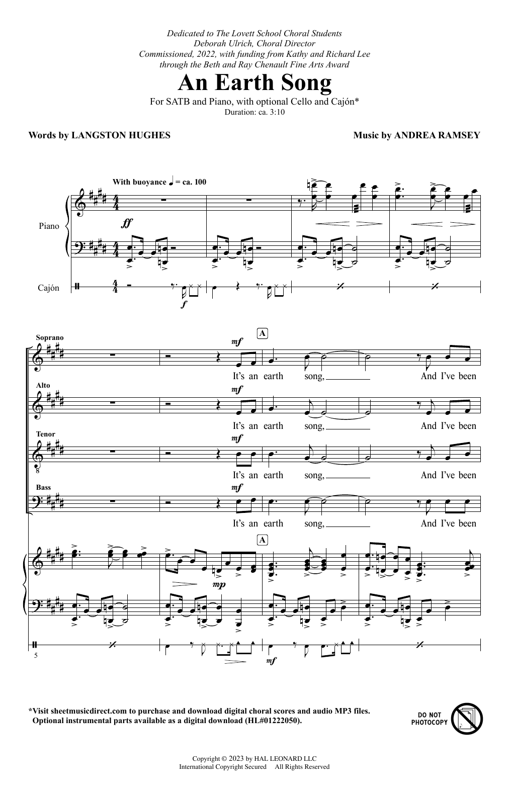 Download Andrea Ramsey An Earth Song Sheet Music