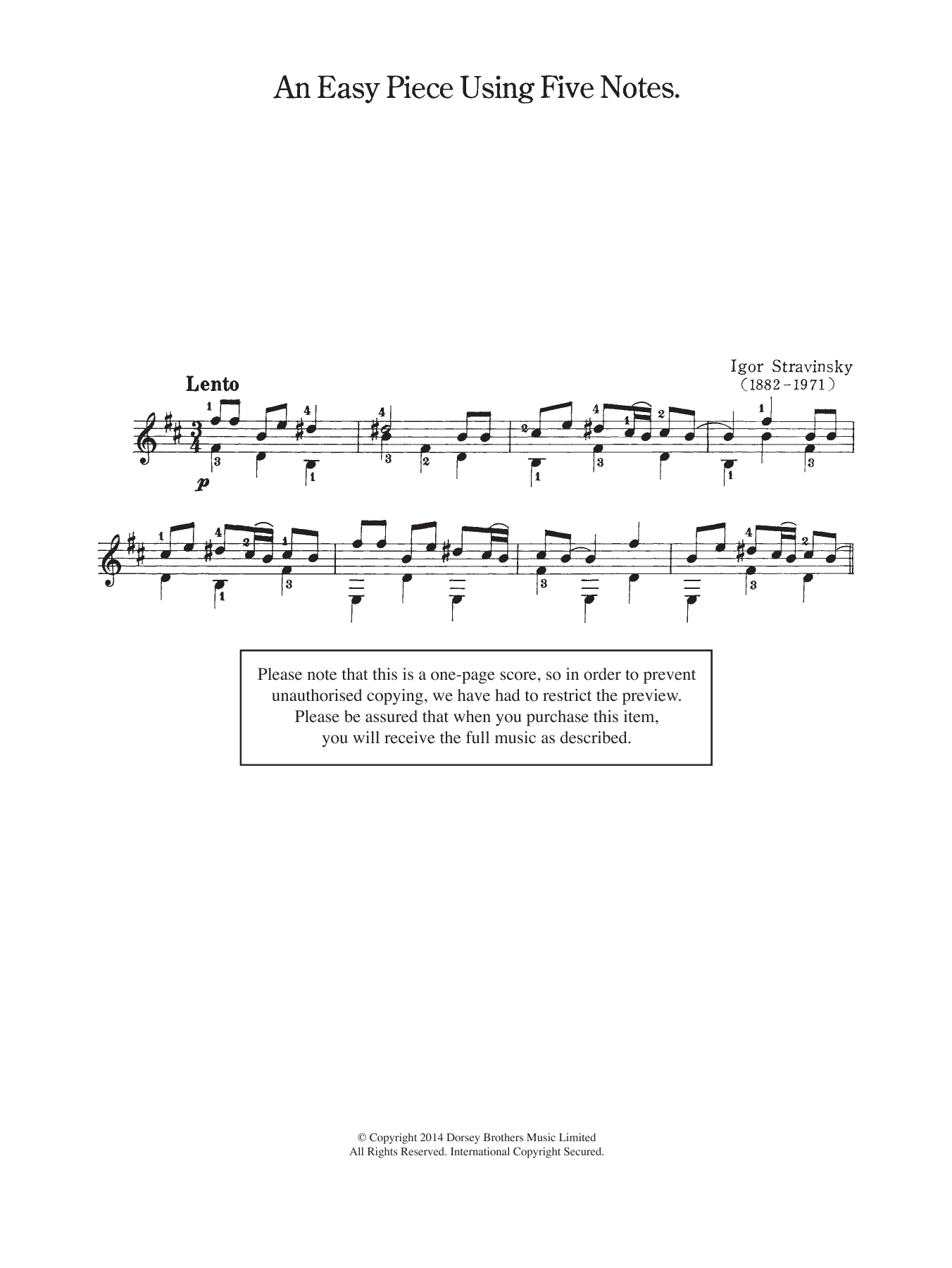 Download Igor Stravinsky An Easy Piece Using Five Notes Sheet Music