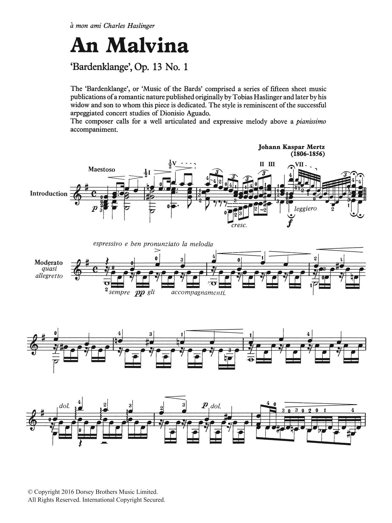 Download Johann Kaspar Mertz An Malvina Sheet Music