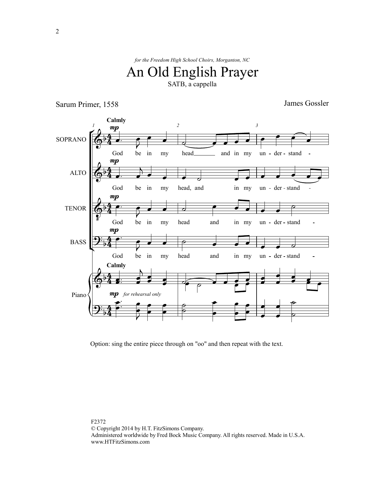 Download James Gossler An Old English Prayer Sheet Music